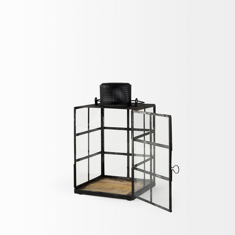 Gamfield Small Black Metal and Glass Lantern by Mercana at Eve Furniture