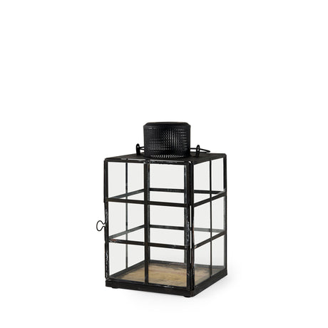 Gamfield Small Black Metal and Glass Lantern by Mercana at Eve Furniture