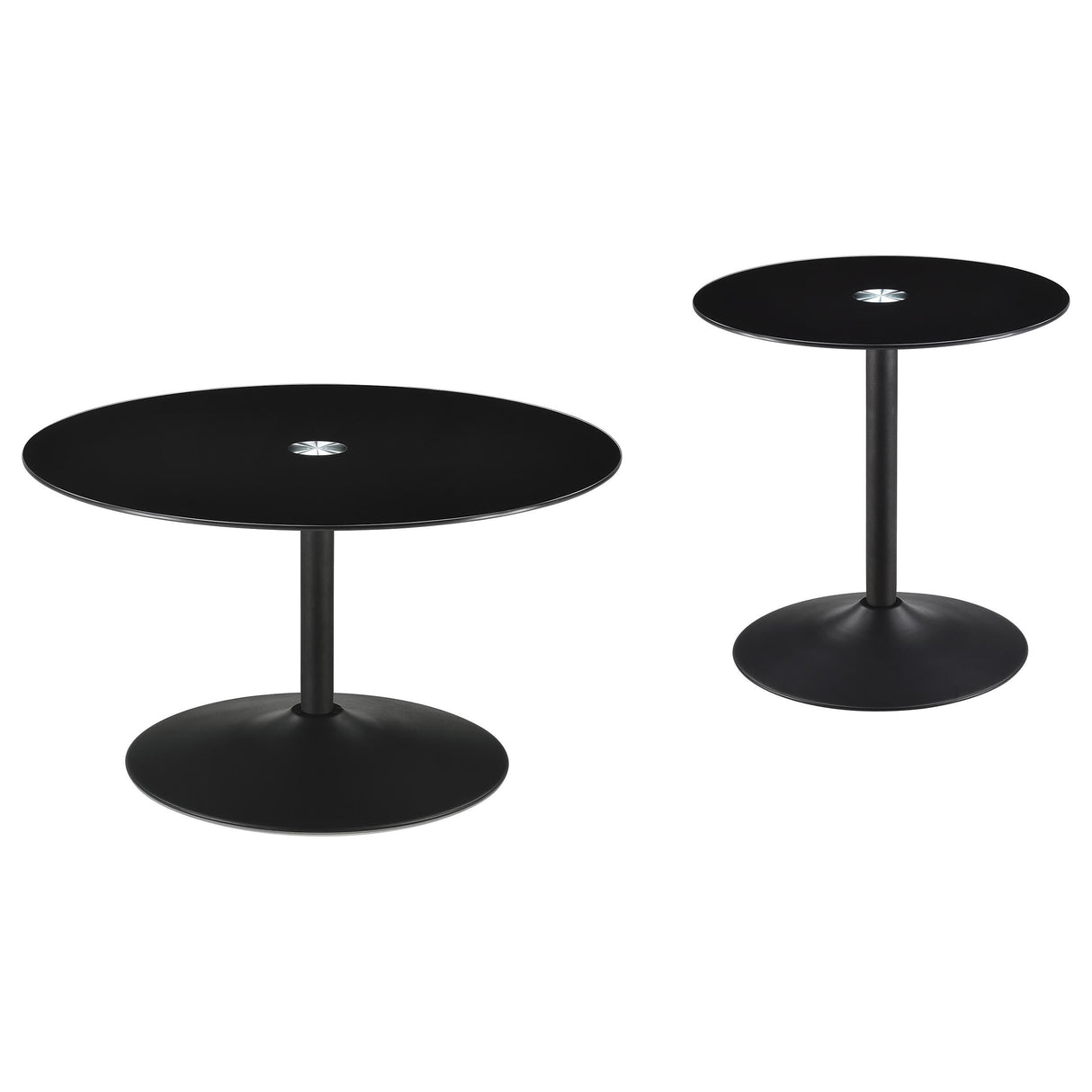 Ganso Black 2-Piece Round Glass Top Coffee and End Table Set by Coaster at Eve Furniture