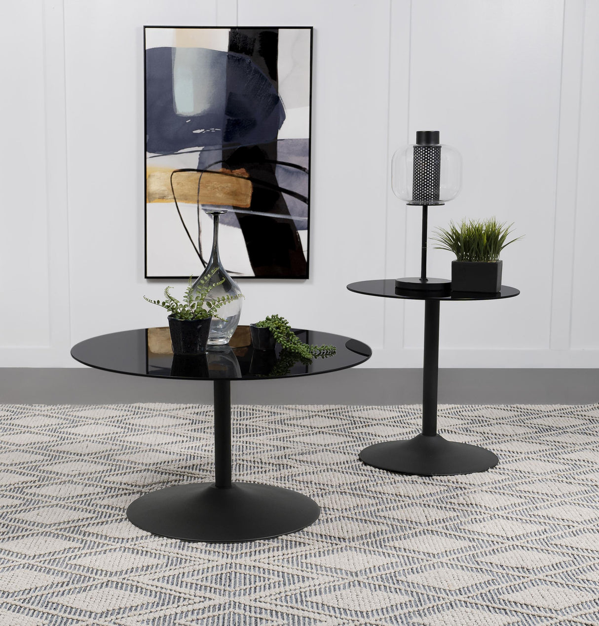 Ganso Black 2-Piece Round Glass Top Coffee and End Table Set by Coaster at Eve Furniture