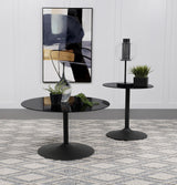 Ganso Black 2-Piece Round Glass Top Coffee and End Table Set by Coaster at Eve Furniture
