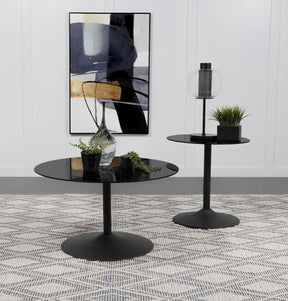 Ganso Black 2-Piece Round Glass Top Coffee and End Table Set by Coaster at Eve Furniture