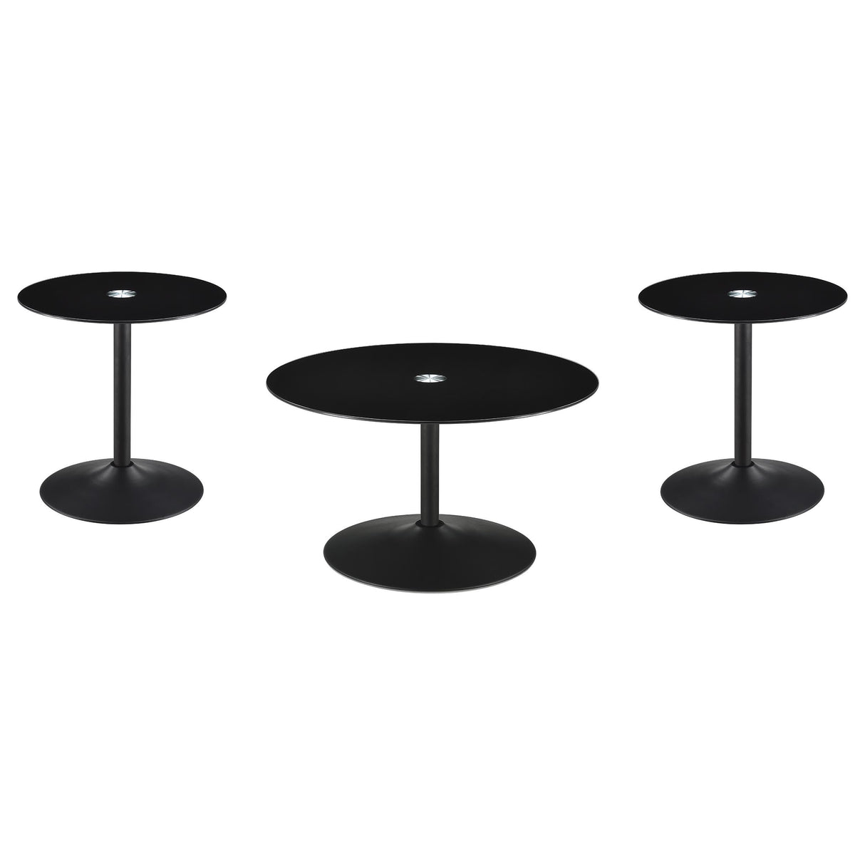 Ganso Black 3-Piece Round Glass Top Coffee and End Table Set by Coaster at Eve Furniture