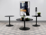 Ganso Black 3-Piece Round Glass Top Coffee and End Table Set by Coaster at Eve Furniture