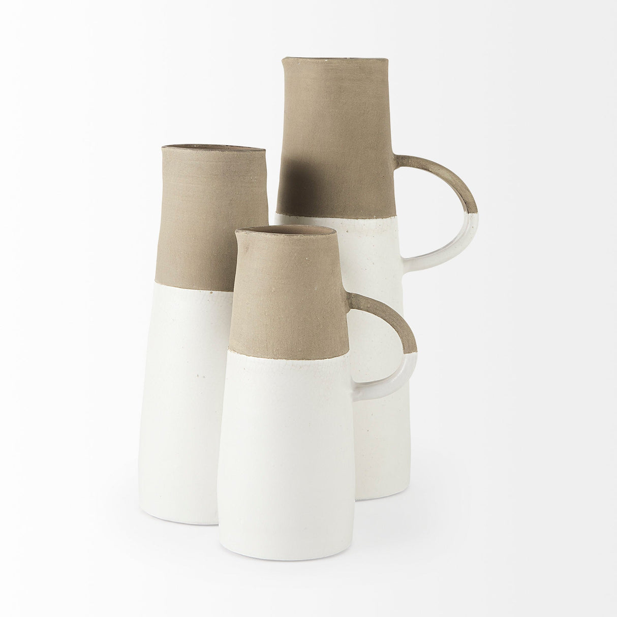 Garand Medium Two-Toned White Natural Ceramic Jug by Mercana at Eve Furniture