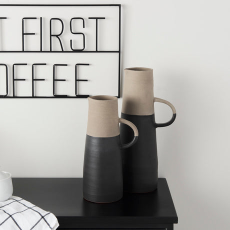 Garand Small Two-Toned Black/Natural Ceramic Jug by Mercana at Eve Furniture