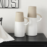 Garand Small Two-Toned White Natural Ceramic Jug by Mercana at Eve Furniture