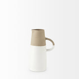 Garand Small Two-Toned White Natural Ceramic Jug by Mercana at Eve Furniture