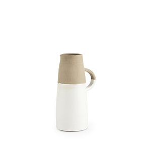 Garand Small Two-Toned White Natural Ceramic Jug by Mercana at Eve Furniture