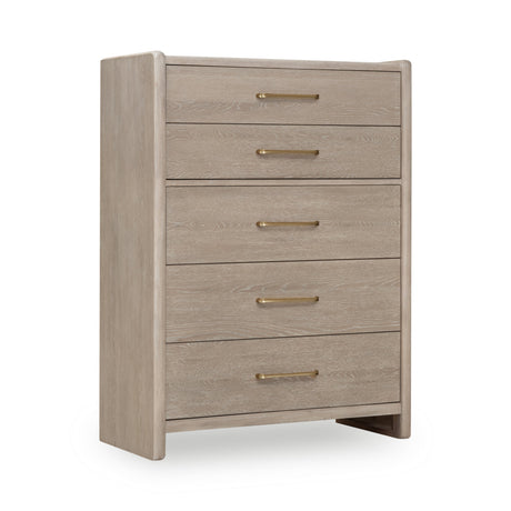 Gardenia Five Drawer Oak Wood Chest in Chai by Modus Furniture at Eve Furniture