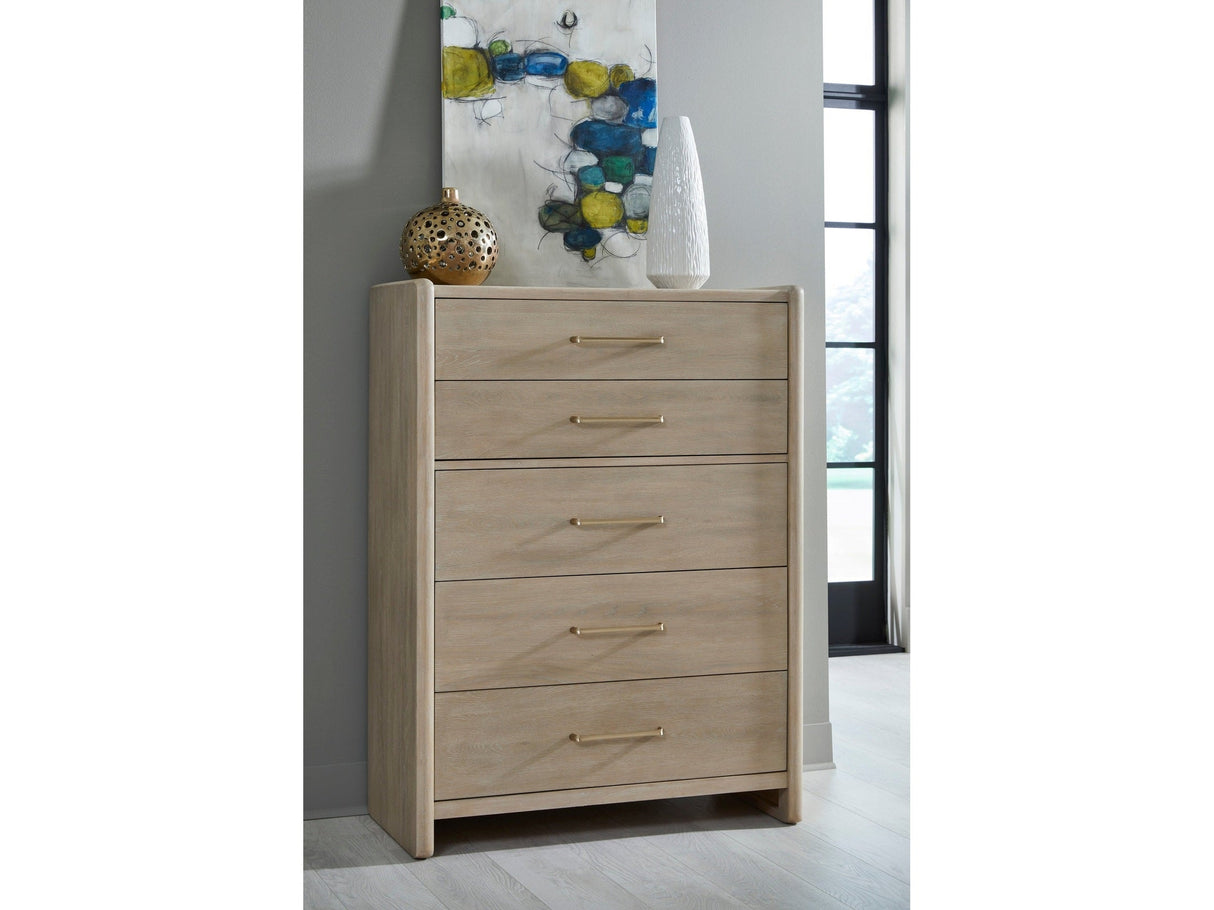 Gardenia Five Drawer Oak Wood Chest in Chai by Modus Furniture at Eve Furniture