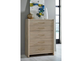 Gardenia Five Drawer Oak Wood Chest in Chai by Modus Furniture at Eve Furniture