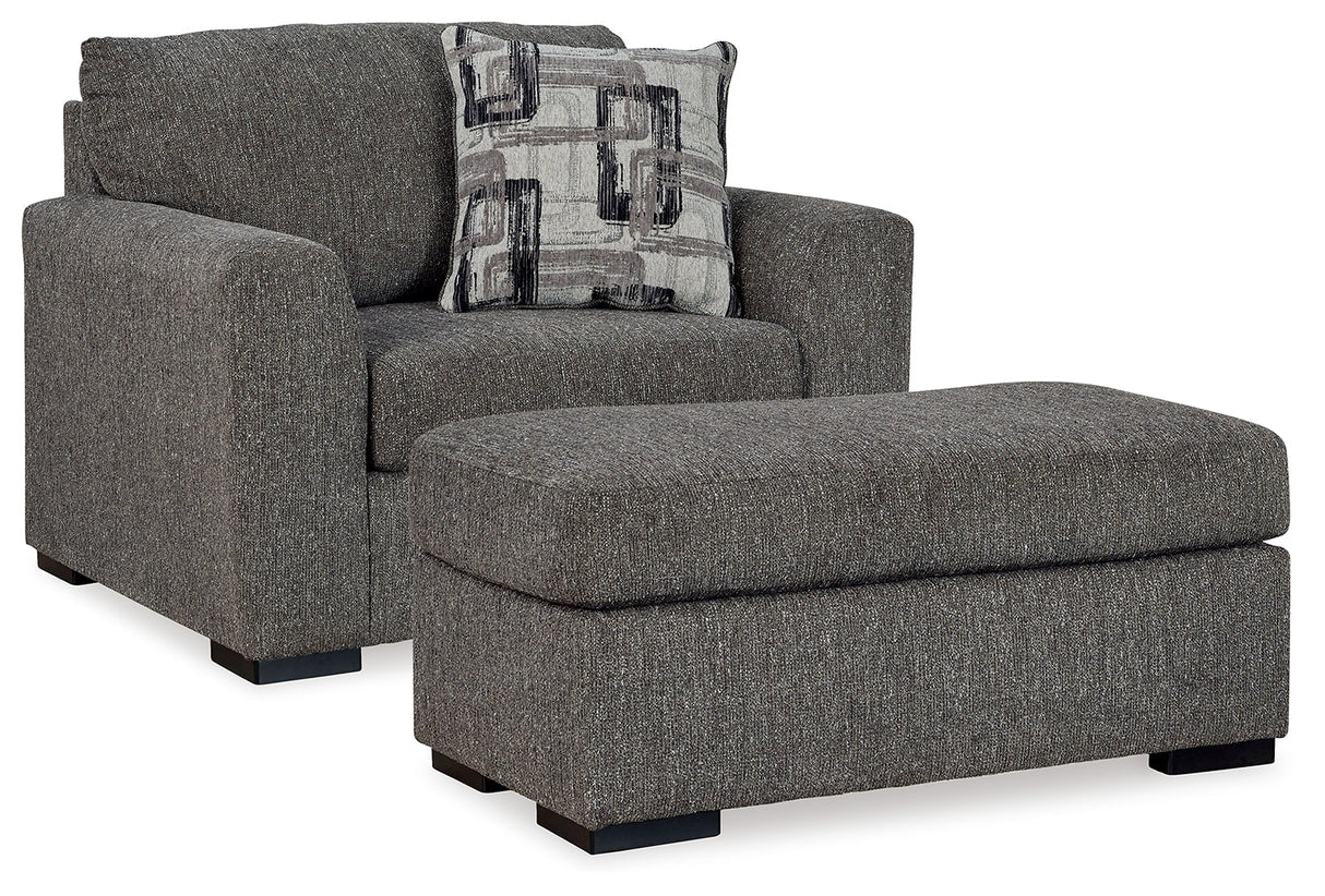Gardiner Pewter Chair and Ottoman by Ashley at Eve Furniture