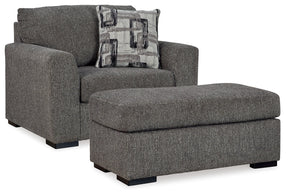 Gardiner Pewter Chair and Ottoman by Ashley at Eve Furniture