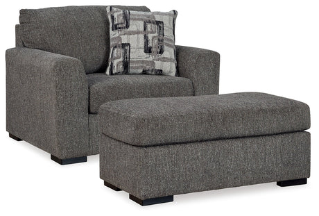 Gardiner Pewter Chair and Ottoman by Ashley at Eve Furniture