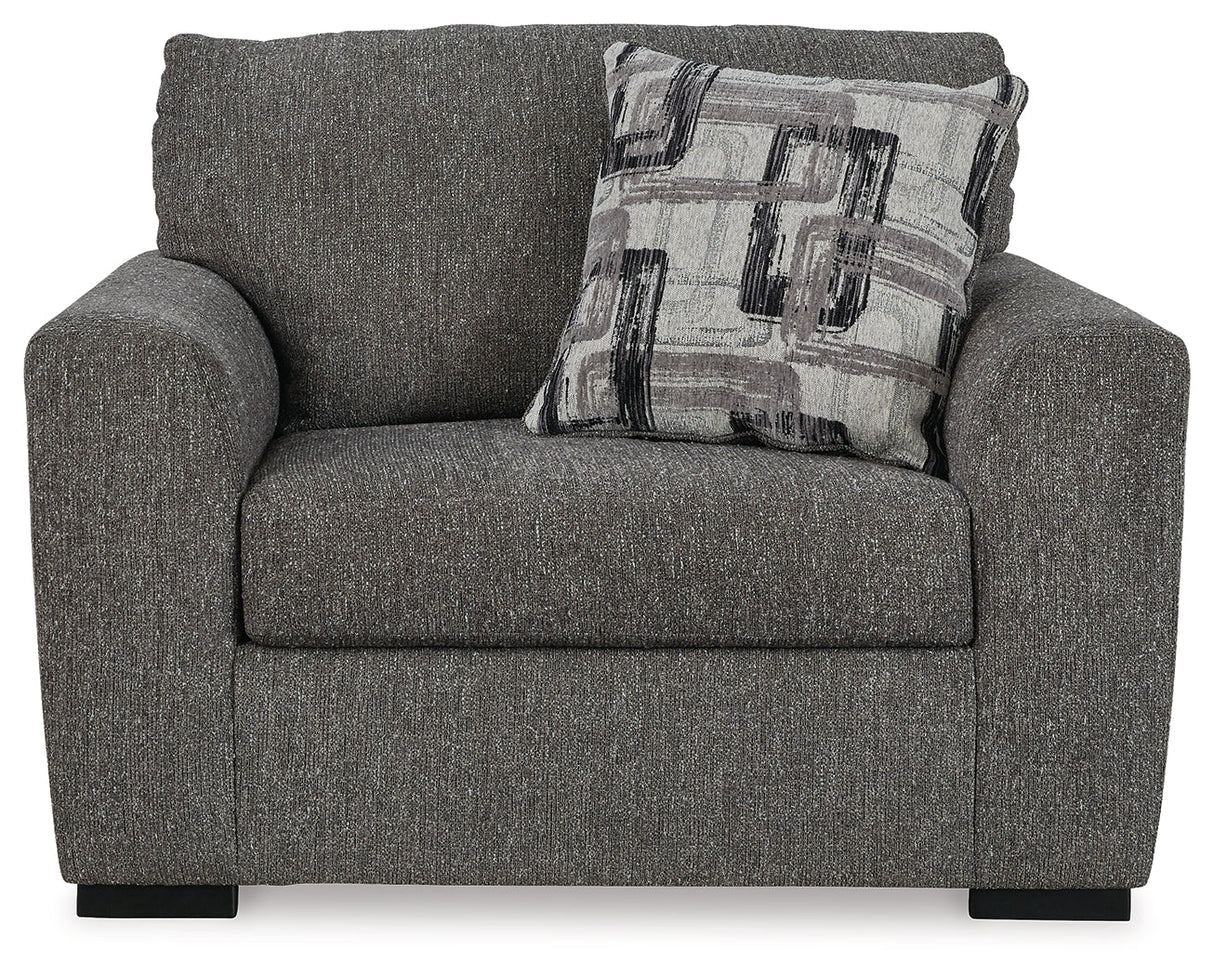 Gardiner Pewter Chair and Ottoman by Ashley at Eve Furniture