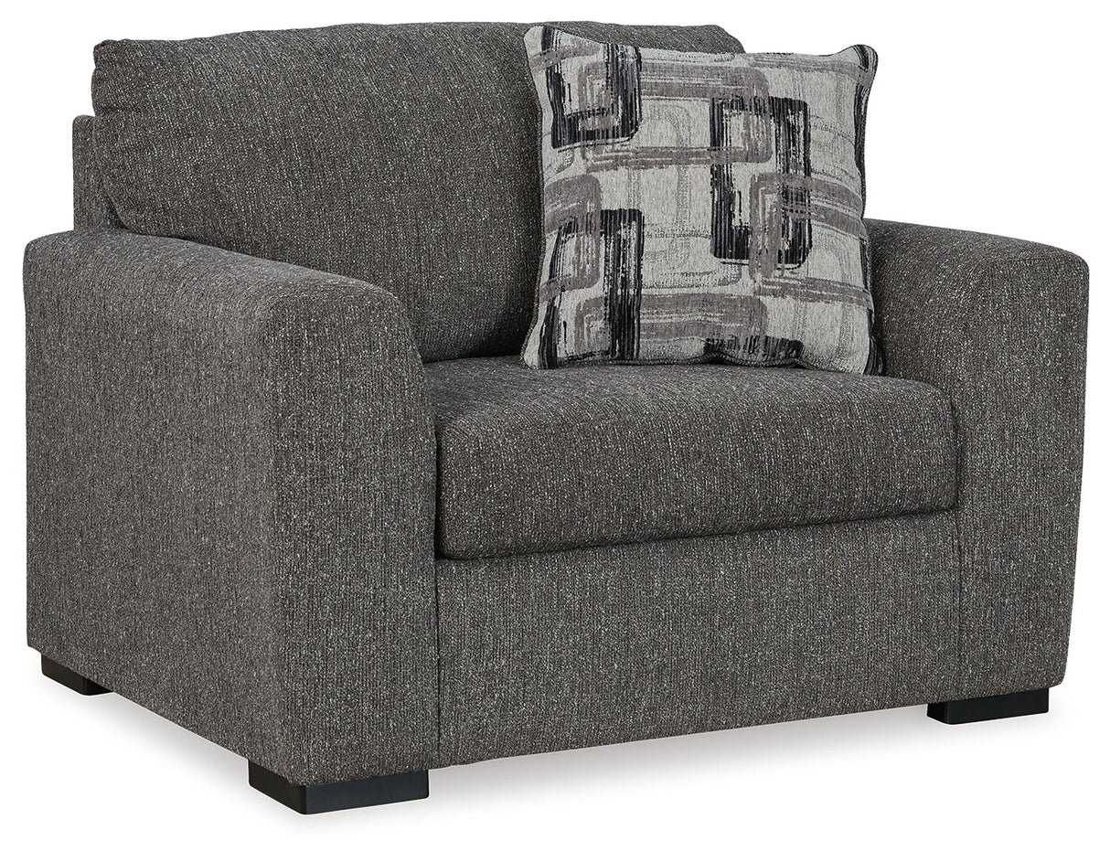 Gardiner Pewter Chair and Ottoman by Ashley at Eve Furniture