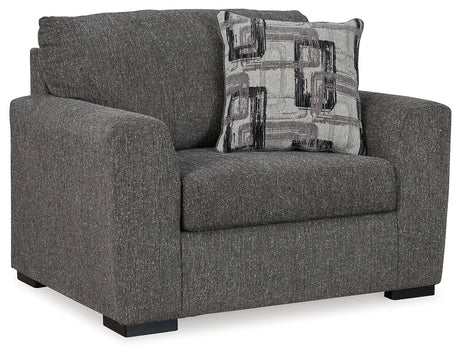 Gardiner Pewter Chair and Ottoman by Ashley at Eve Furniture