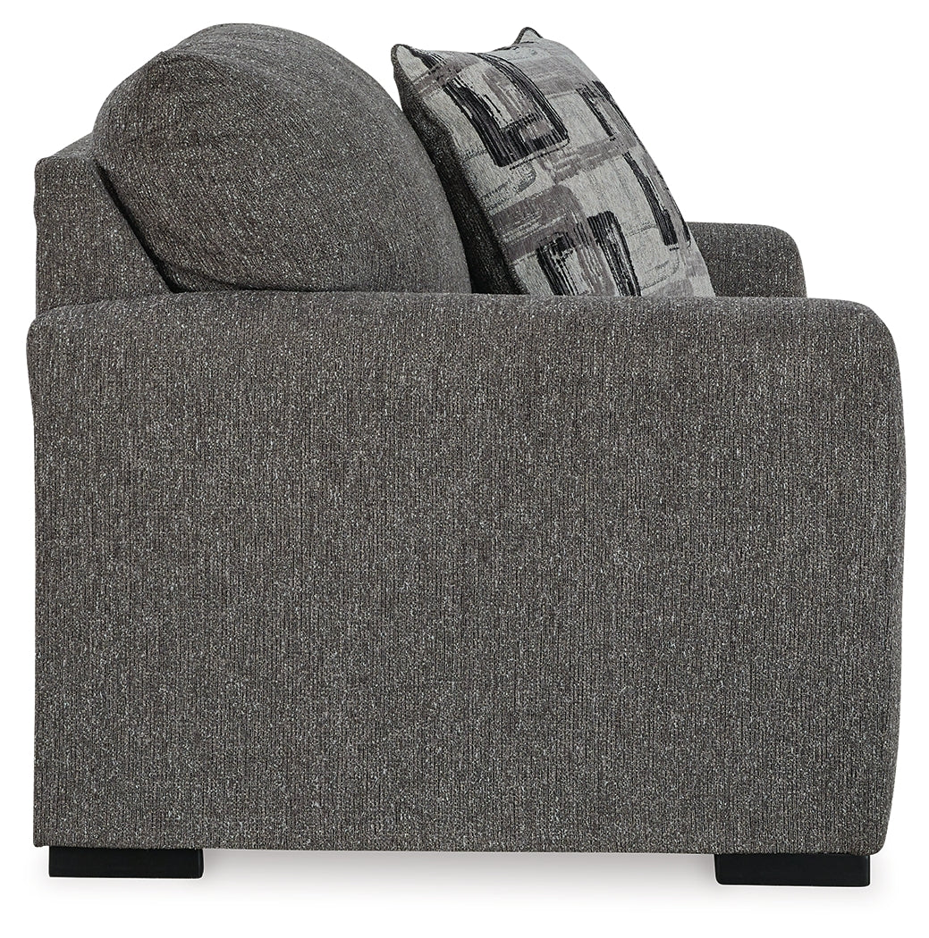Gardiner Pewter Chair and Ottoman by Ashley at Eve Furniture