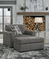 Gardiner Pewter Chair and Ottoman by Ashley at Eve Furniture