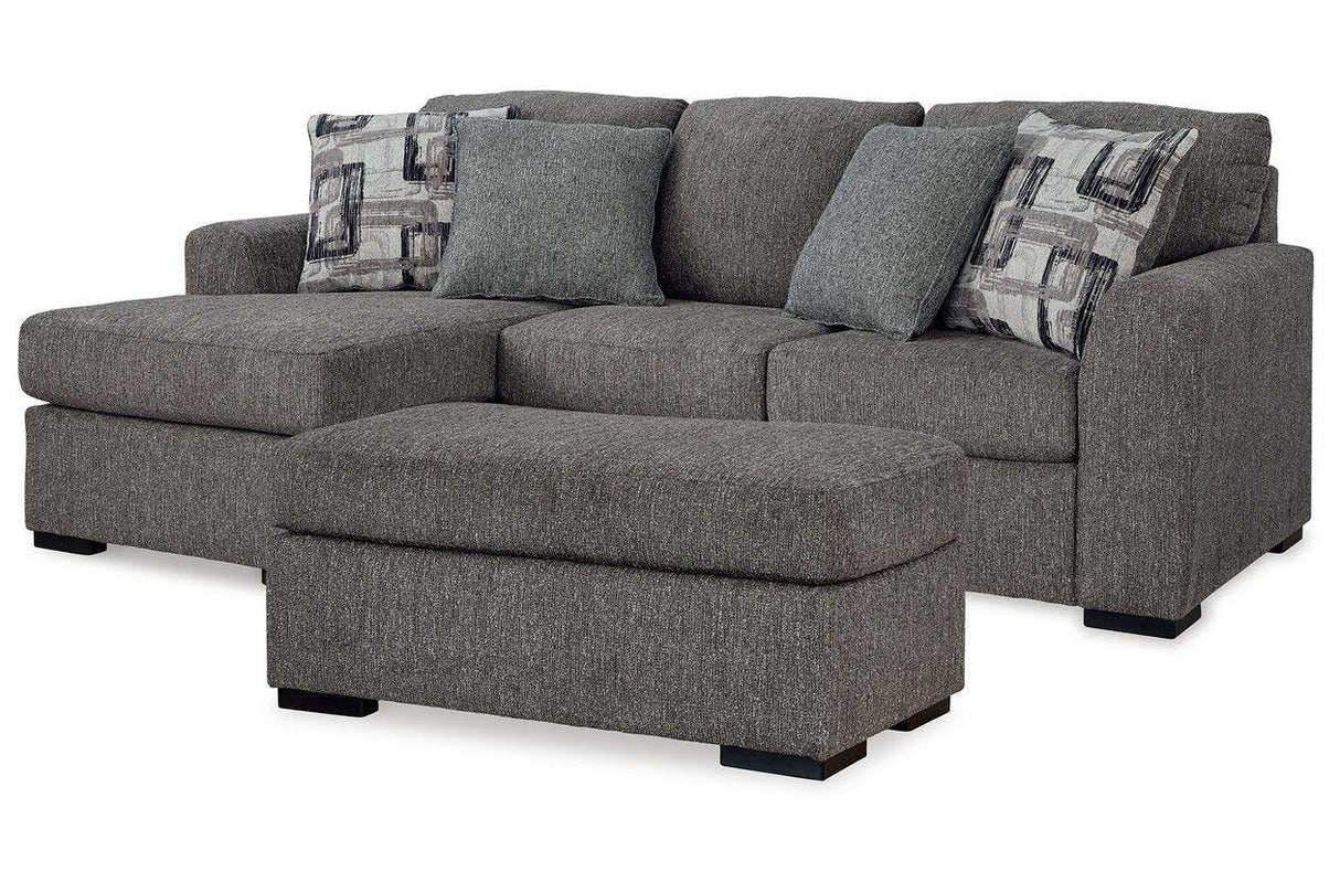 Gardiner Pewter Sofa Chaise and Ottoman by Ashley at Eve Furniture