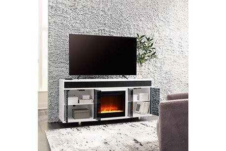 Gardoni White/Black 72" TV Stand with Electric Fireplace by Ashley at Eve Furniture