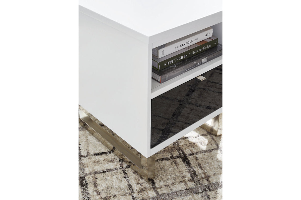 Gardoni White/Black Coffee Table and 2 Chairside End Tables by Ashley at Eve Furniture
