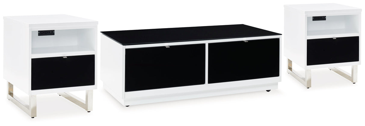 Gardoni White/Black Coffee Table and 2 Chairside End Tables by Ashley at Eve Furniture