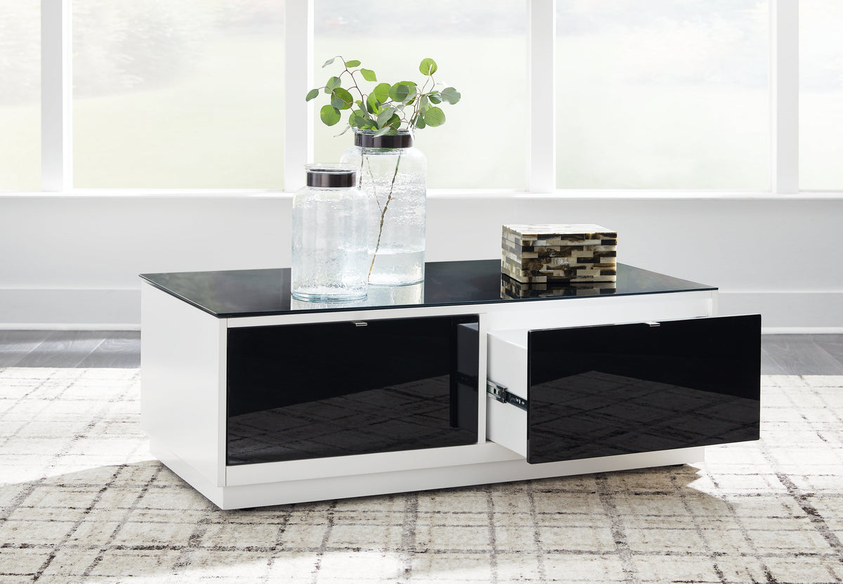 Gardoni White/Black Coffee Table and 2 Chairside End Tables by Ashley at Eve Furniture