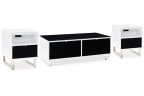 Gardoni White/Black Coffee Table and 2 Chairside End Tables by Ashley at Eve Furniture