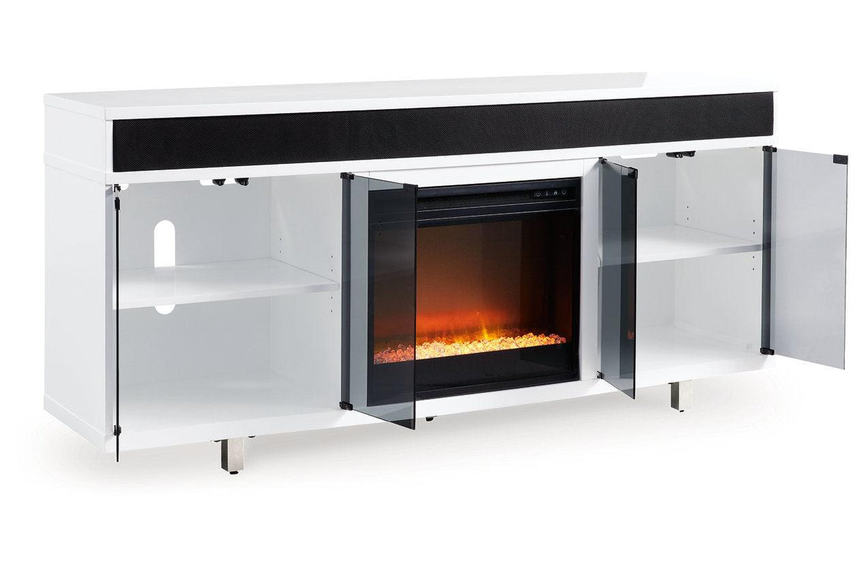 Gardoni White/Black 72" TV Stand with Electric Fireplace by Ashley at Eve Furniture
