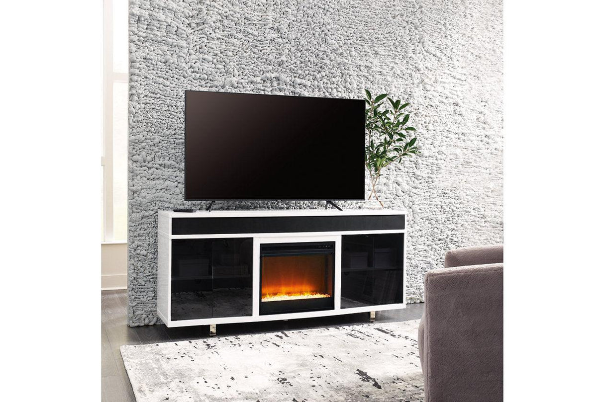 Gardoni White/Black 72" TV Stand with Electric Fireplace by Ashley at Eve Furniture