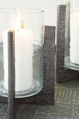 Garekton Clear/Pewter Finish Candle Holder by Ashley at Eve Furniture