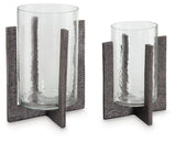 Garekton Clear/Pewter Finish Candle Holder by Ashley at Eve Furniture