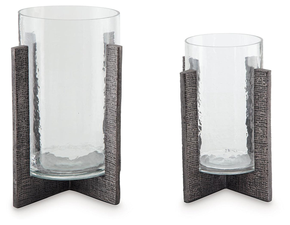 Garekton Clear/Pewter Finish Candle Holder by Ashley at Eve Furniture