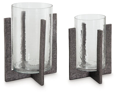 Garekton Clear/Pewter Finish Candle Holder by Ashley at Eve Furniture
