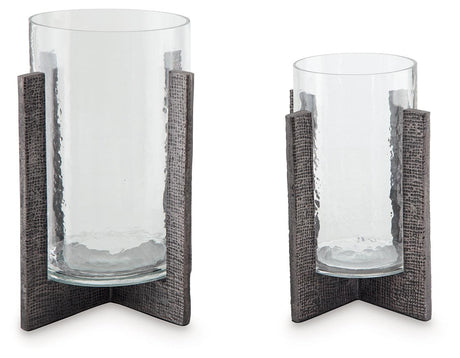 Garekton Clear/Pewter Finish Candle Holder by Ashley at Eve Furniture