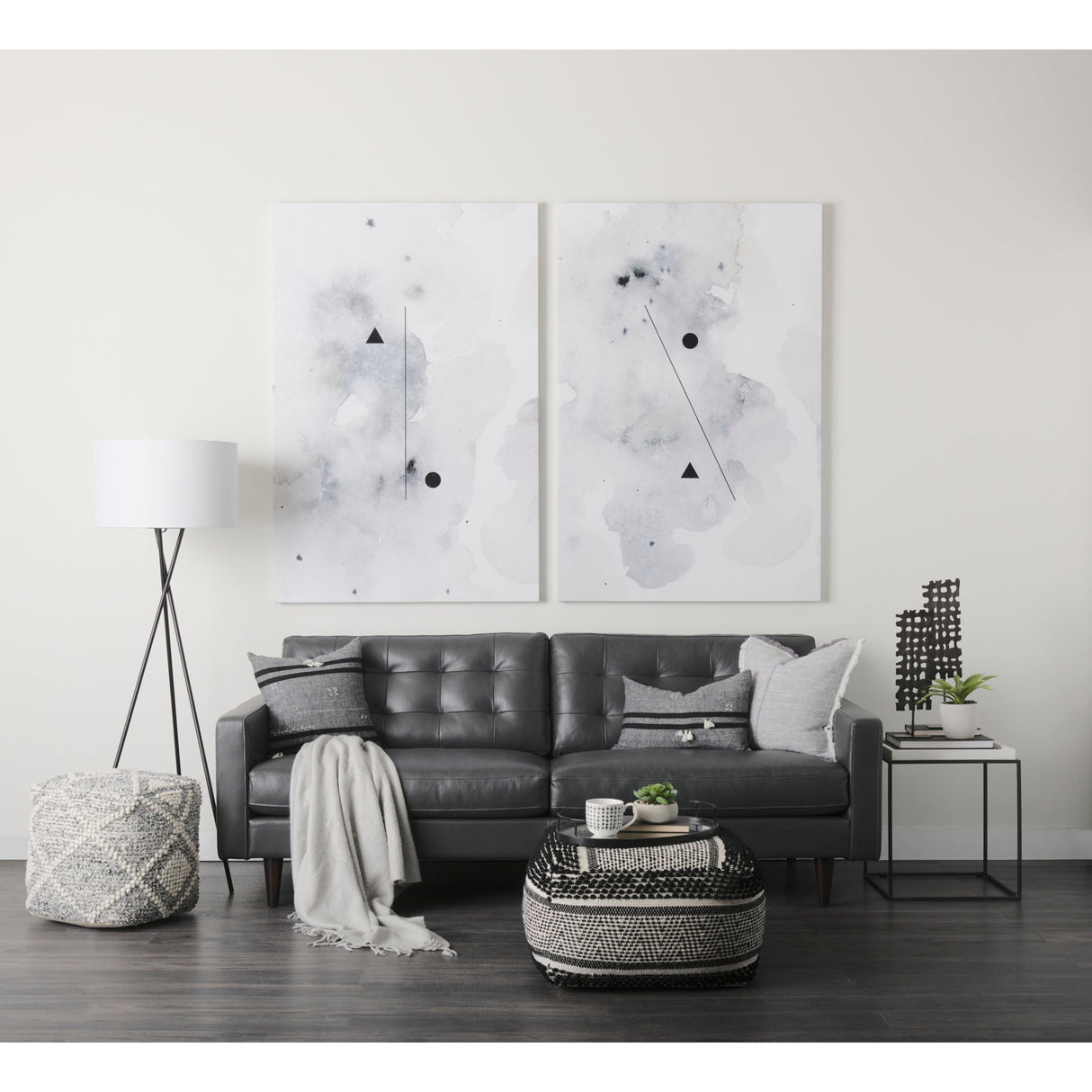 Garima Black/White Wool and Cotton Patterned Pouf by Mercana at Eve Furniture