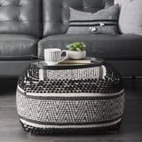 Garima Black/White Wool and Cotton Patterned Pouf by Mercana at Eve Furniture