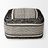 Garima Black/White Wool and Cotton Patterned Pouf by Mercana at Eve Furniture