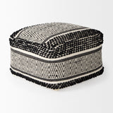 Garima Black/White Wool and Cotton Patterned Pouf by Mercana at Eve Furniture