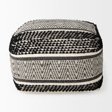 Garima Black/White Wool and Cotton Patterned Pouf by Mercana at Eve Furniture