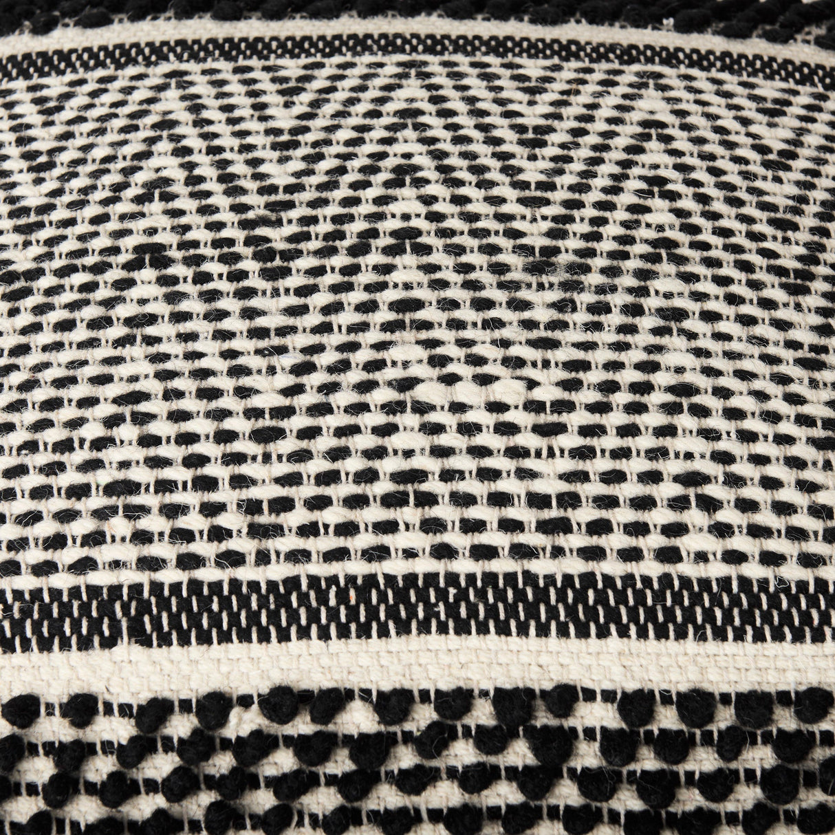 Garima Black/White Wool and Cotton Patterned Pouf by Mercana at Eve Furniture
