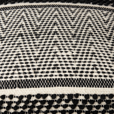 Garima Black/White Wool and Cotton Patterned Pouf by Mercana at Eve Furniture