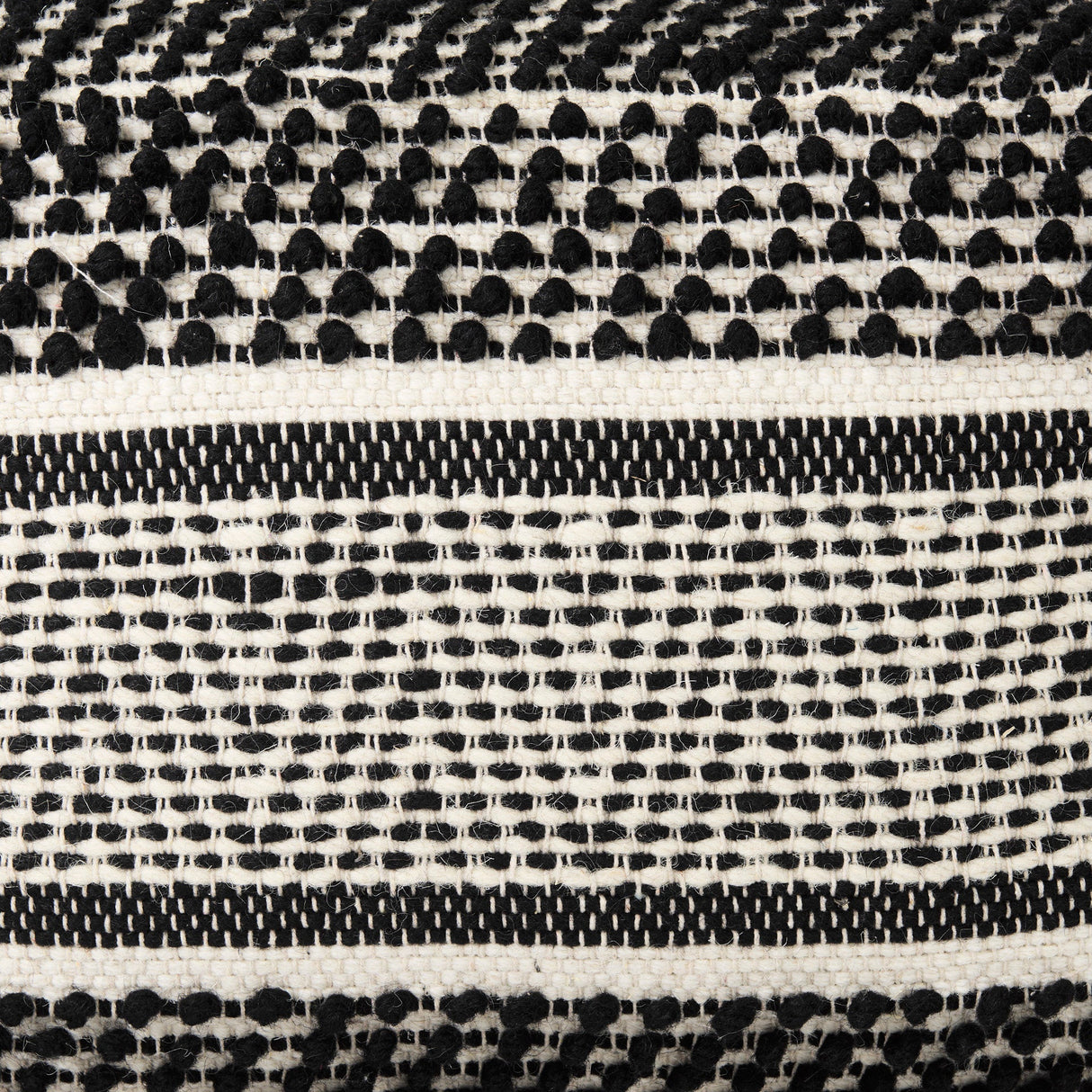 Garima Black/White Wool and Cotton Patterned Pouf by Mercana at Eve Furniture