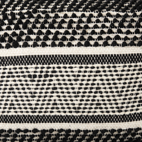 Garima Black/White Wool and Cotton Patterned Pouf by Mercana at Eve Furniture