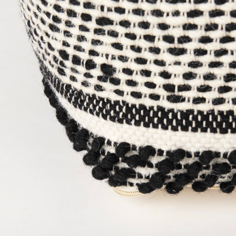 Garima Black/White Wool and Cotton Patterned Pouf by Mercana at Eve Furniture