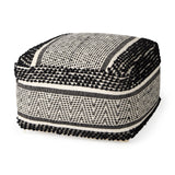 Garima Black/White Wool and Cotton Patterned Pouf by Mercana at Eve Furniture