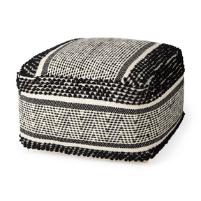 Garima Black/White Wool and Cotton Patterned Pouf by Mercana at Eve Furniture