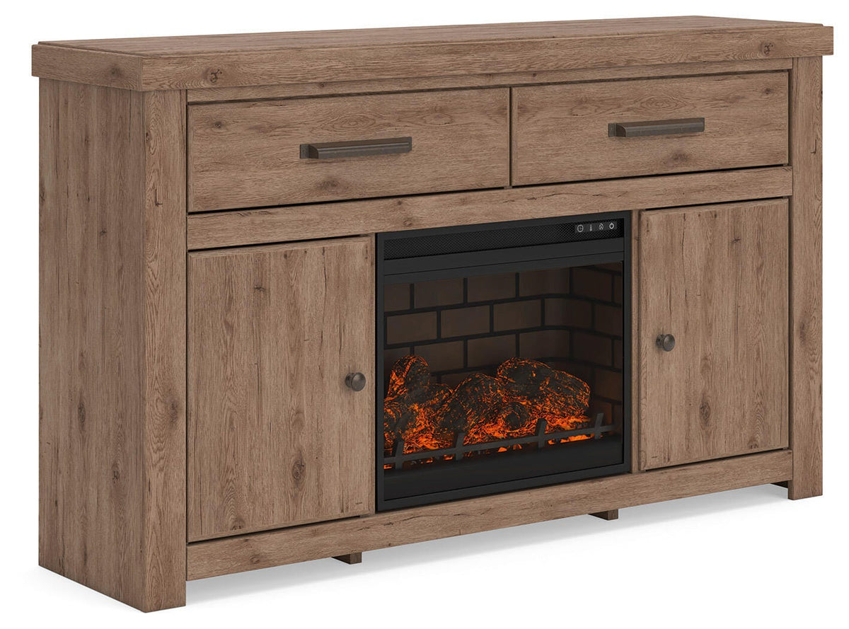 Garistyn Brown 62" TV Stand with Electric Fireplace by Ashley at Eve Furniture